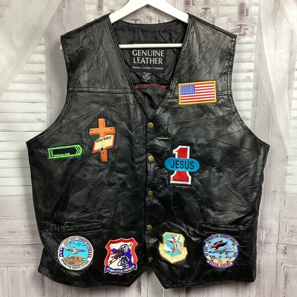 Vintage Black Leather Vest Patches Desert Storm Christian Motorcycle Association